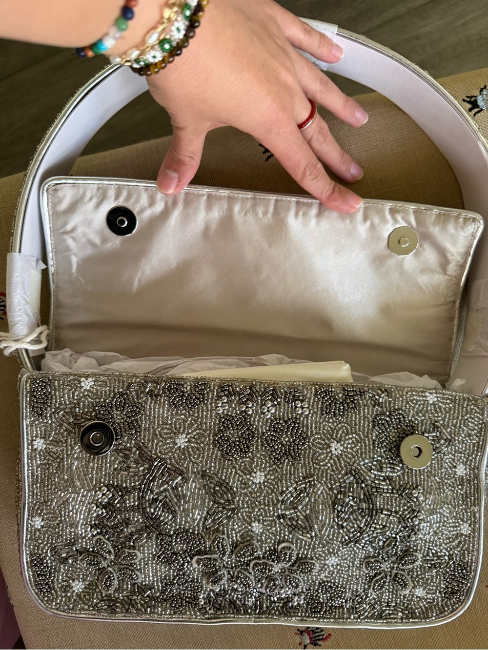 NWT STAUD Tommy Beaded Bag, Silver Garden Party - Picture 8 of 8